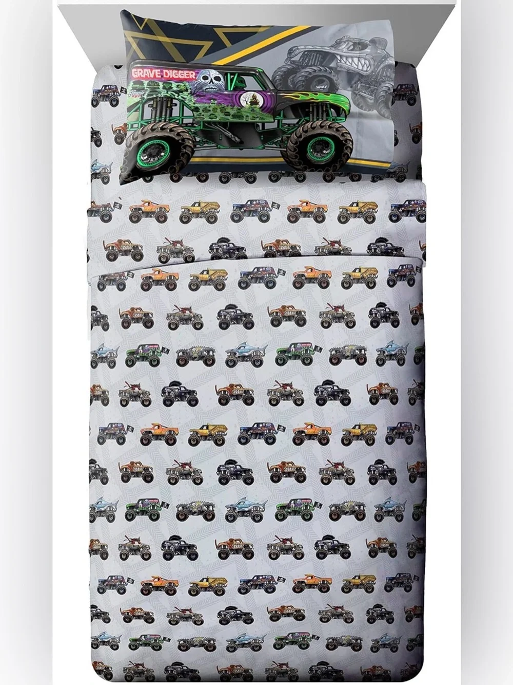 Monster Jam Full Size 11-Piece Bedding & Curtain Set | Grave Digger & Megalodon